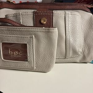 b.o.c light brown crossbody bag with gold accents